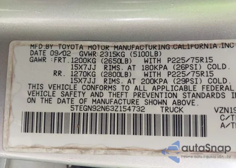 2003 Toyota Tacoma Prerunner V6 from USA, damaged, VIN 5TEGN92N63Z154732